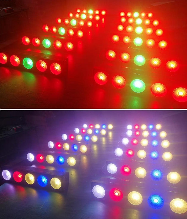 Heyulin 5-Eye Matrix LED Stage Light Full Color 3-in-1 COB Par & Dyeing Live Broadcast Performance with DMX512 Control Mode