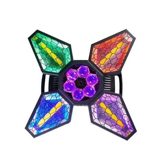 Heyulin Retro Four-Leaf Honeycomb LED Fan Light with RGBW Strobe Effect Bar Atmosphere for Concert Stage DMX512 Control Mode Lighting