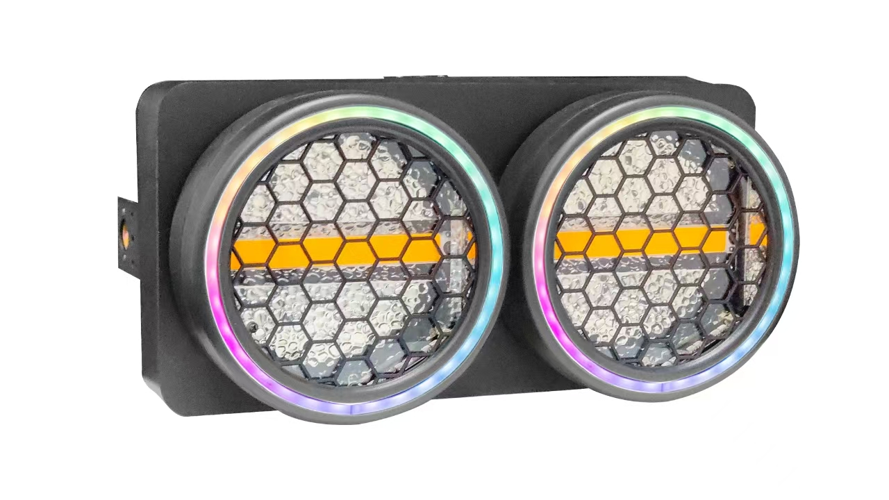 Two-Eyed Retro LED Stage Bar with RGBW Vintage Racing Effect Disco Background Lighting DMX512 Control Mode Nightclub LiveStream